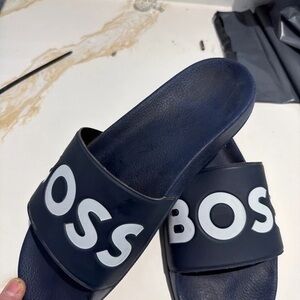 Boss Dark Blue Slide Sandals